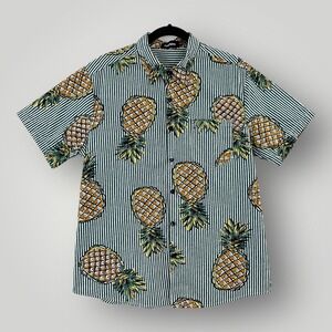 Vatpave Hawaiian‎ Shirt Mens M Pineapple Print Short Sleeve Tropical Button Up